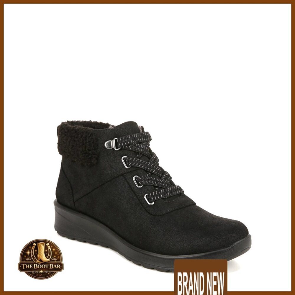 Comfort Ankle Booties with Side Zipper Lug Sole Cozy Collar Wedge Heel